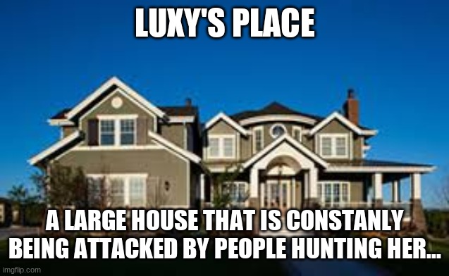 Luxy's House | LUXY'S PLACE; A LARGE HOUSE THAT IS CONSTANTLY BEING ATTACKED BY PEOPLE HUNTING HER... | made w/ Imgflip meme maker