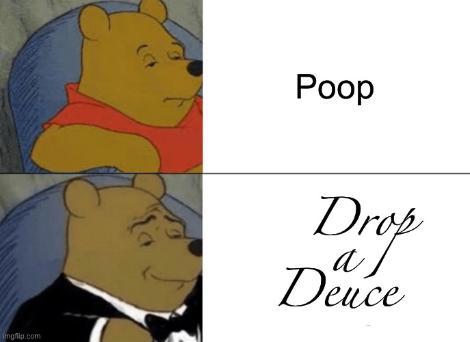 Tuxedo Winnie The Pooh | Poop; Drop  
   a  
Deuce | image tagged in memes,tuxedo winnie the pooh | made w/ Imgflip meme maker