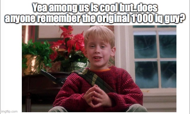 HOME ALONE 7 BABY (I know he's not part if the movies anymore) | Yea among us is cool but..does anyone remember the original 1'000 iq guy? | image tagged in blank white template | made w/ Imgflip meme maker