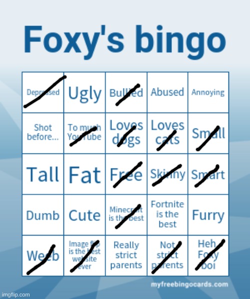 Foxy's bingo | image tagged in foxy's bingo | made w/ Imgflip meme maker