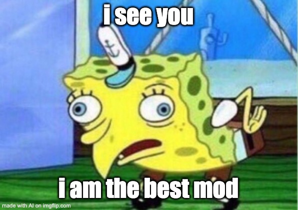 I am a mod | i see you; i am the best mod | image tagged in memes,mocking spongebob,spongebob | made w/ Imgflip meme maker