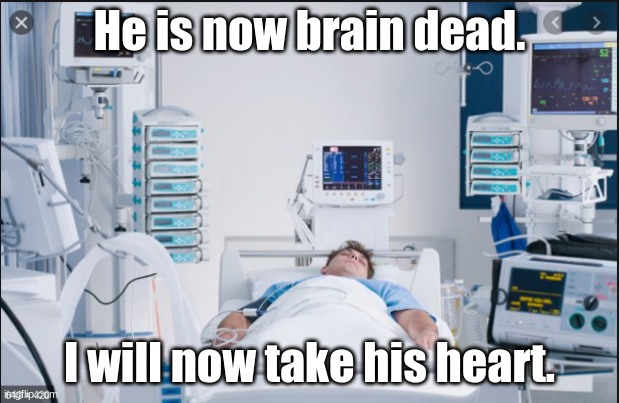 no | He is now brain dead. I will now take his heart. | image tagged in critical patient in icu | made w/ Imgflip meme maker