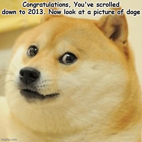 Crazy Memes Scroll | Congratulations, You've scrolled down to 2013. Now look at a picture of doge | image tagged in memes,doge | made w/ Imgflip meme maker