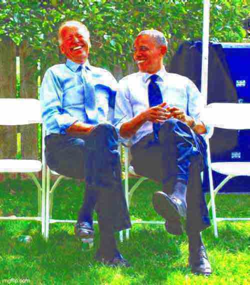 Joe Biden Obama laughing deep-fried Blank Meme Template