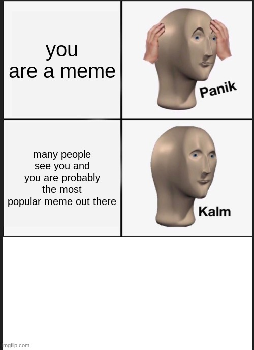 Panik Kalm Panik | you are a meme; many people see you and you are probably the most popular meme out there | image tagged in memes,panik kalm panik | made w/ Imgflip meme maker