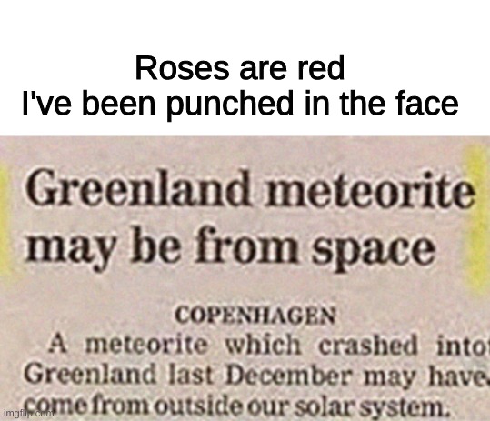 You don't SAY |  Roses are red
I've been punched in the face | image tagged in blank white template,funny,memes,funny memes,you don't say,greenland | made w/ Imgflip meme maker