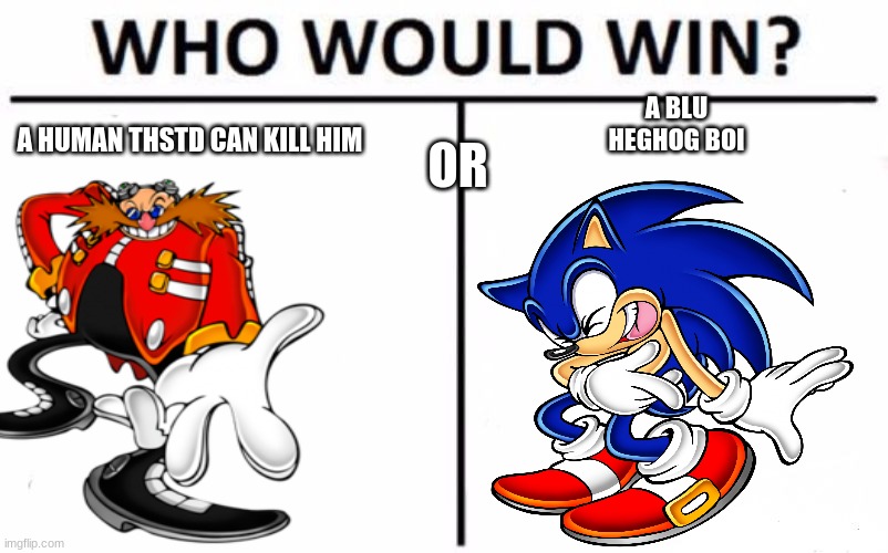 Who Would Win? Meme | A HUMAN THSTD CAN KILL HIM OR A BLU HEGHOG BOI | image tagged in memes,who would win | made w/ Imgflip meme maker