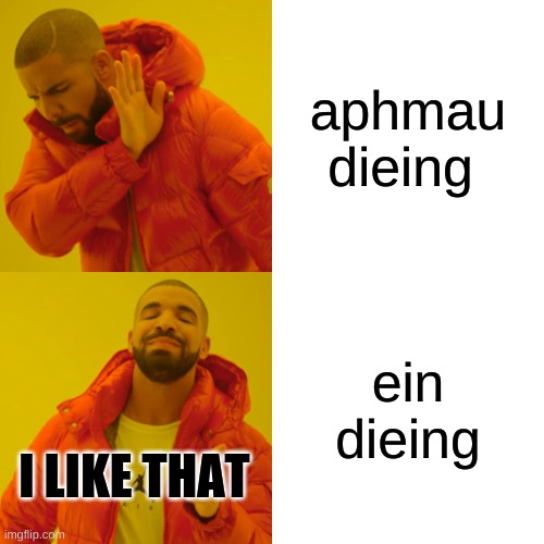 Drake Hotline Bling | aphmau dieing; ein dieing; I LIKE THAT | image tagged in memes,drake hotline bling | made w/ Imgflip meme maker