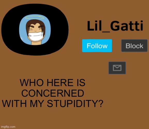 Lil_Gatti | WHO HERE IS CONCERNED WITH MY STUPIDITY? | image tagged in lil_gatti | made w/ Imgflip meme maker