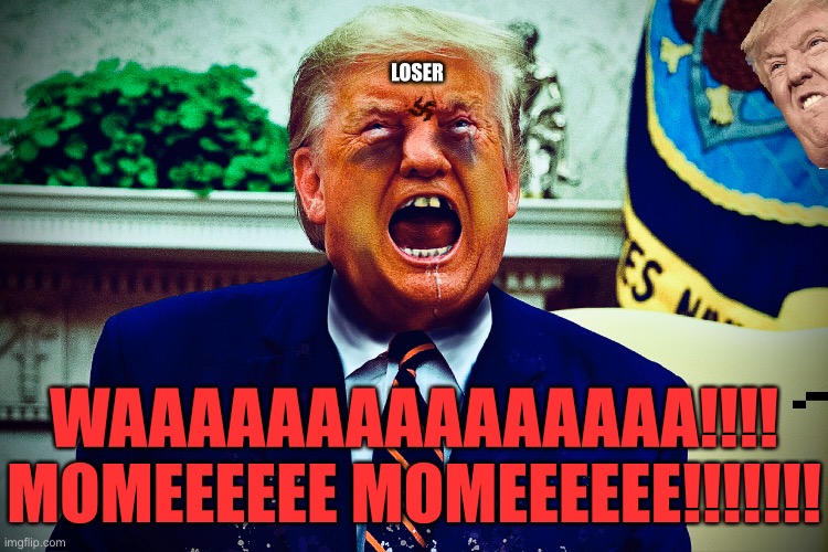 Trumpy pumpy go poo poo | LOSER; WAAAAAAAAAAAAAAA!!!! MOMEEEEEE MOMEEEEEE!!!!!!! | image tagged in trump,donald trump | made w/ Imgflip meme maker