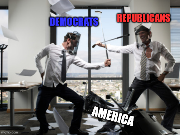 Partisanship is destroying this country. I really wish independents actually had a foot in the door. | REPUBLICANS; DEMOCRATS; AMERICA | image tagged in politics,political meme,democrats,republicans,united states,parties | made w/ Imgflip meme maker