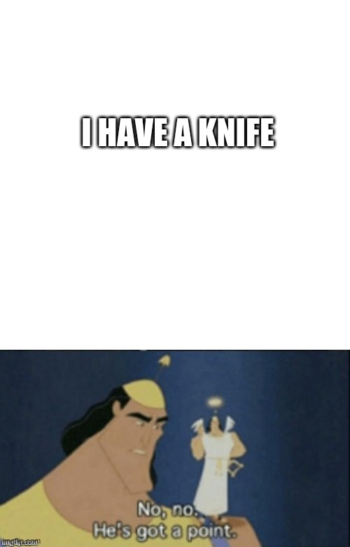 I HAVE A KNIFE | image tagged in no no hes got a point | made w/ Imgflip meme maker