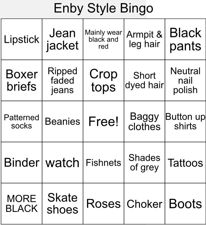 Enby Style Bingo Blank Meme Template