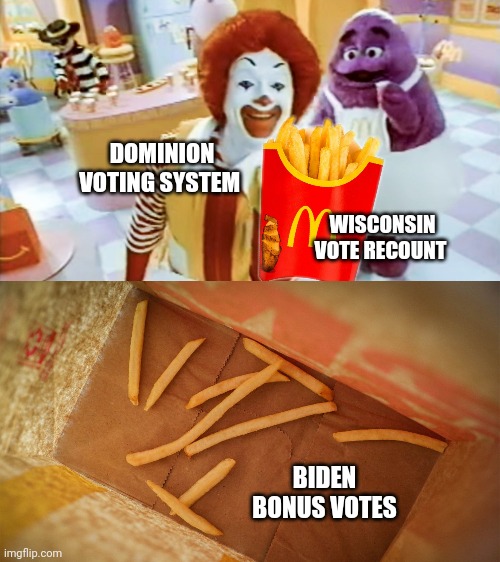 Bonus Votes | DOMINION VOTING SYSTEM; WISCONSIN VOTE RECOUNT; BIDEN BONUS VOTES | image tagged in wisconsin,election fraud,dominion voting system,liberal agenda,joe biden,trump 2020 | made w/ Imgflip meme maker