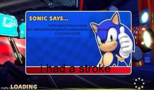i had a stroke | hefdyvdwdsyhduysvcbadg bhc sdbhsvdhsh6ftvgd6tvftcywdrdvcfwsaycgfsvcgwdsac DTSGHCEGDSB; i had a stroke | image tagged in sonic says,stroke,sonic | made w/ Imgflip meme maker