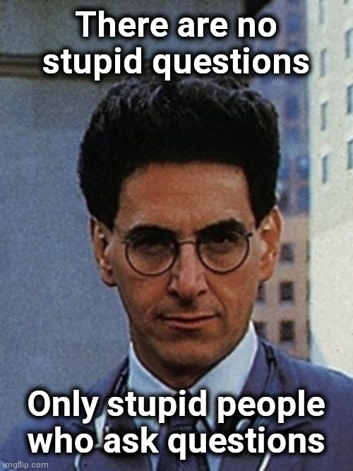 Egon Spengler | There are no stupid questions Only stupid people who ask questions | image tagged in egon spengler | made w/ Imgflip meme maker