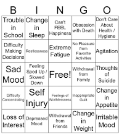Depression Bingo Blank Meme Template