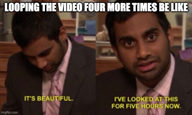 I've looked at this for 5 hours now | LOOPING THE VIDEO FOUR MORE TIMES BE LIKE | image tagged in i've looked at this for 5 hours now | made w/ Imgflip meme maker