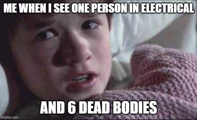 I See Dead People | ME WHEN I SEE ONE PERSON IN ELECTRICAL; AND 6 DEAD BODIES | image tagged in memes,i see dead people | made w/ Imgflip meme maker