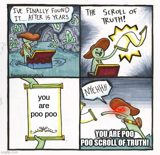 The Scroll Of Truth | you are poo poo; YOU ARE POO POO SCROLL OF TRUTH! | image tagged in memes,the scroll of truth | made w/ Imgflip meme maker