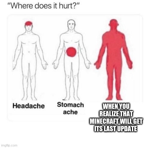 Where does it hurt | WHEN YOU REALIZE THAT MINECRAFT WILL GET ITS LAST UPDATE | image tagged in where does it hurt | made w/ Imgflip meme maker