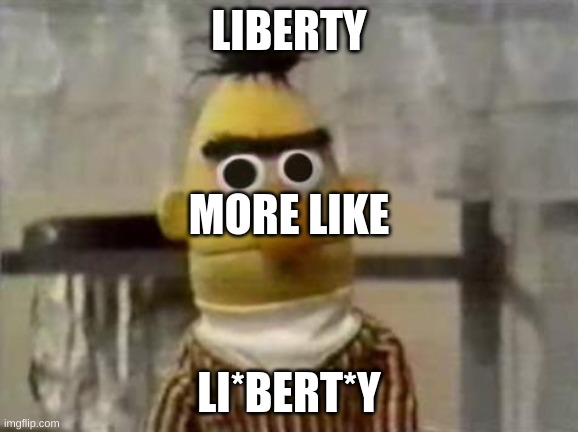 Bert Stare | LIBERTY; MORE LIKE; LI*BERT*Y | image tagged in bert stare | made w/ Imgflip meme maker