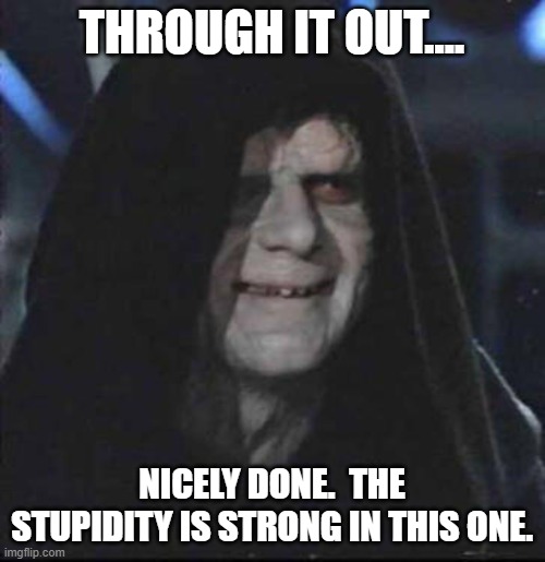Sidious Error Meme | THROUGH IT OUT.... NICELY DONE.  THE STUPIDITY IS STRONG IN THIS ONE. | image tagged in memes,sidious error | made w/ Imgflip meme maker