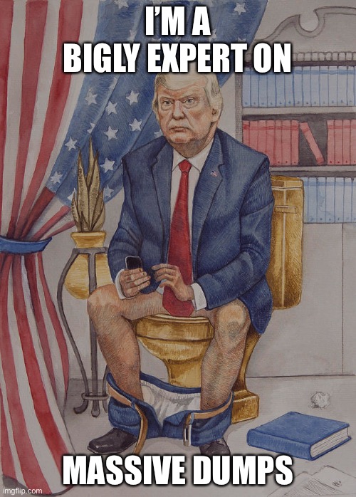 Bigly expert | I’M A BIGLY EXPERT ON; MASSIVE DUMPS | image tagged in donald trump,dump trump,toilet,election 2020,donald trump you're fired | made w/ Imgflip meme maker