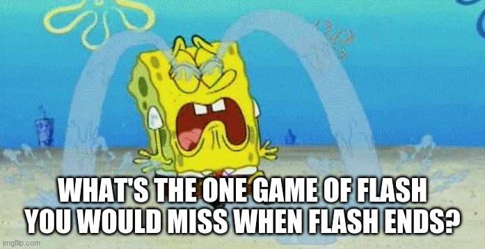 sad crying spongebob | WHAT'S THE ONE GAME OF FLASH YOU WOULD MISS WHEN FLASH ENDS? | image tagged in sad crying spongebob | made w/ Imgflip meme maker