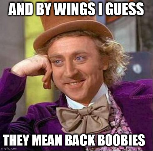 AND BY WINGS I GUESS THEY MEAN BACK BOOBIES | made w/ Imgflip meme maker