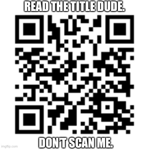 READ THE TITLE DUDE. DON’T SCAN ME. | image tagged in don t scan me | made w/ Imgflip meme maker