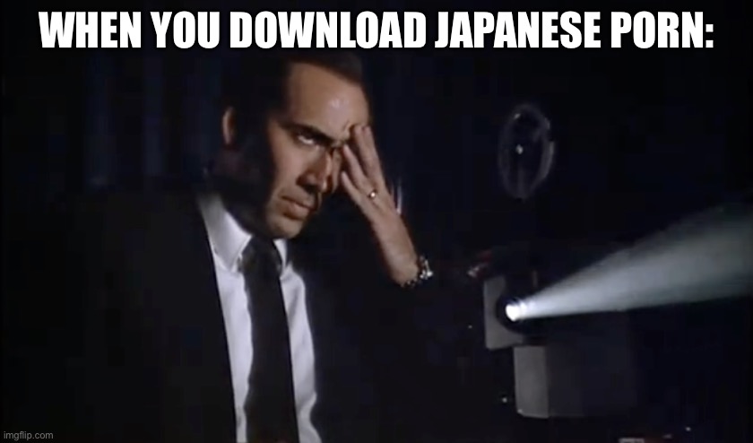 Bad Porn Nicholas Cage | WHEN YOU DOWNLOAD JAPANESE PORN: | image tagged in bad porn nicholas cage | made w/ Imgflip meme maker