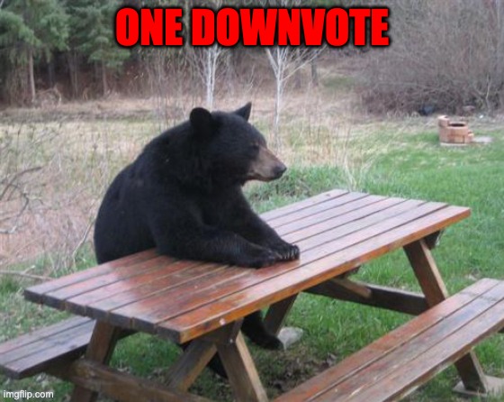 Bad Luck Bear Meme | ONE DOWNVOTE | image tagged in memes,bad luck bear | made w/ Imgflip meme maker