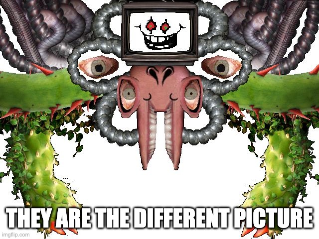 Omega Flowey | THEY ARE THE DIFFERENT PICTURE | image tagged in omega flowey | made w/ Imgflip meme maker