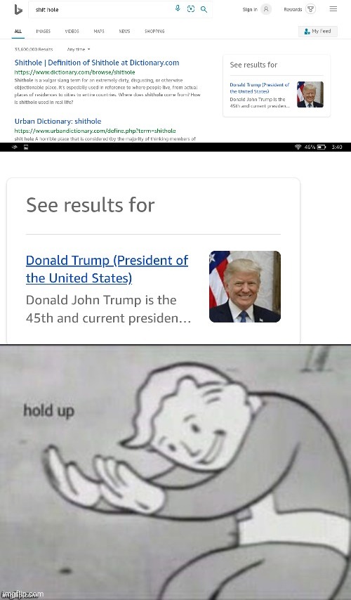 Fallout Holdup | image tagged in fallout hold up,donald trump,memes,funny memes,funny,wtf | made w/ Imgflip meme maker