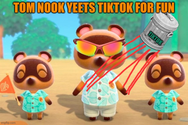 Tom nook hates tiktok! | TOM NOOK YEETS TIKTOK FOR FUN TIKTOK | image tagged in tom nook,hate,tiktok,trash can,animal crossing | made w/ Imgflip meme maker