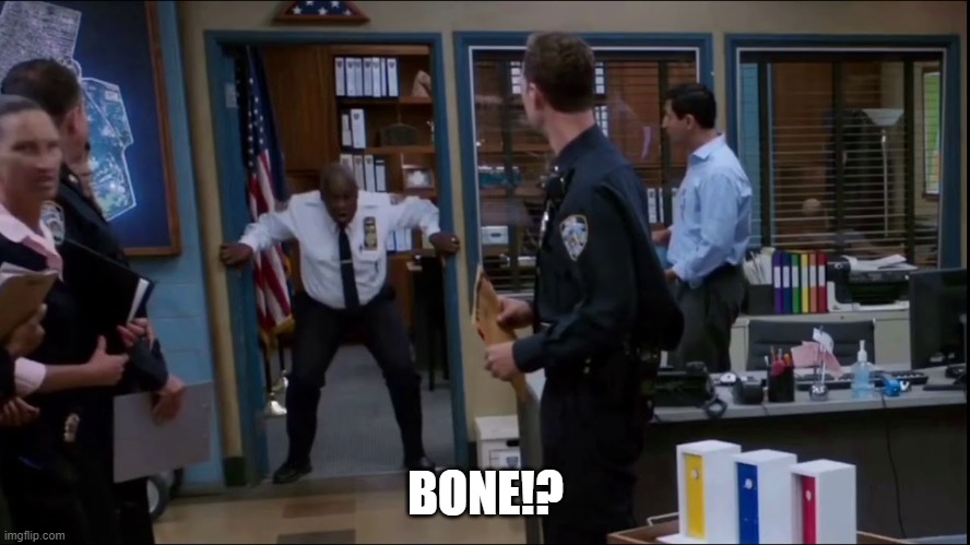 Captain Holt BONE | BONE!? | image tagged in captain holt bone | made w/ Imgflip meme maker