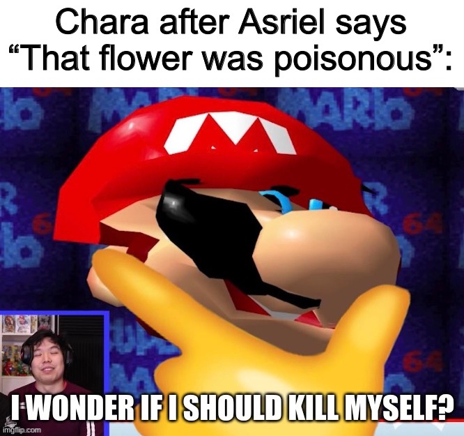 I wonder if I should kill myself? | Chara after Asriel says “That flower was poisonous”: | image tagged in i wonder if i should kill myself | made w/ Imgflip meme maker