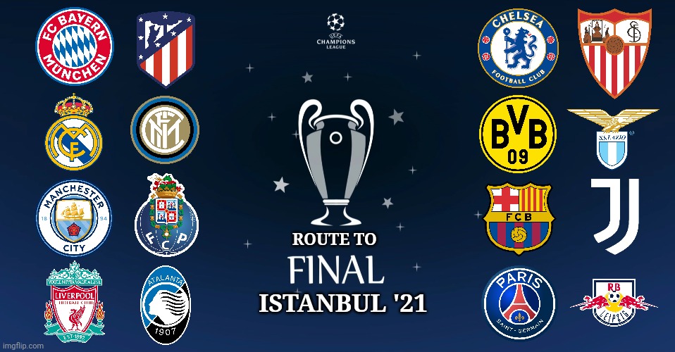 My UEFA Champions League Qualified round of 16 teams prediction 2021 | ROUTE TO; ISTANBUL '21 | image tagged in memes,football,soccer,champions league | made w/ Imgflip meme maker