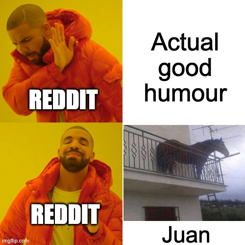 Juan | Actual good humour; REDDIT; REDDIT; Juan | image tagged in memes,drake hotline bling | made w/ Imgflip meme maker