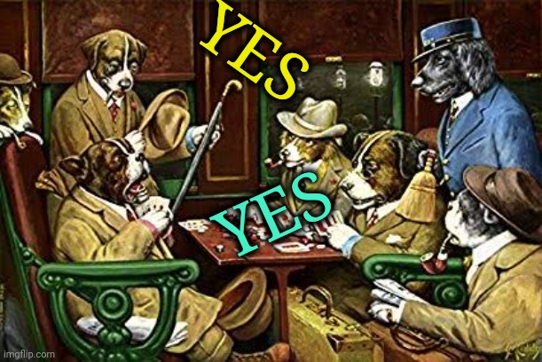 Dogs playing poker | YES YES | image tagged in dogs playing poker | made w/ Imgflip meme maker