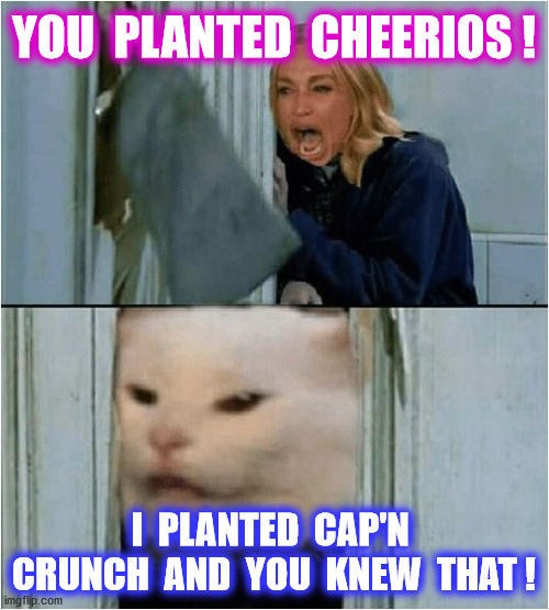 YOU  PLANTED  CHEERIOS ! I  PLANTED  CAP'N  CRUNCH  AND  YOU  KNEW  THAT ! | made w/ Imgflip meme maker