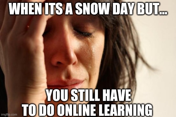 i hate school | WHEN ITS A SNOW DAY BUT... YOU STILL HAVE TO DO ONLINE LEARNING | image tagged in memes,first world problems | made w/ Imgflip meme maker