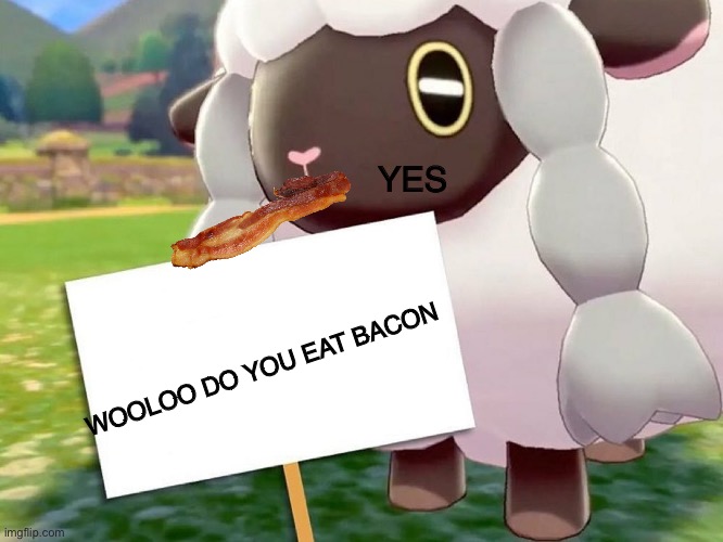 Wooloo Blank Sign | YES; WOOLOO DO YOU EAT BACON | image tagged in wooloo blank sign | made w/ Imgflip meme maker
