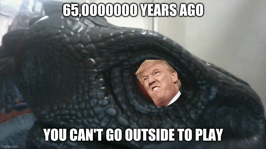 dino part two | 65,0000000 YEARS AGO; YOU CAN'T GO OUTSIDE TO PLAY | image tagged in donald trump | made w/ Imgflip meme maker