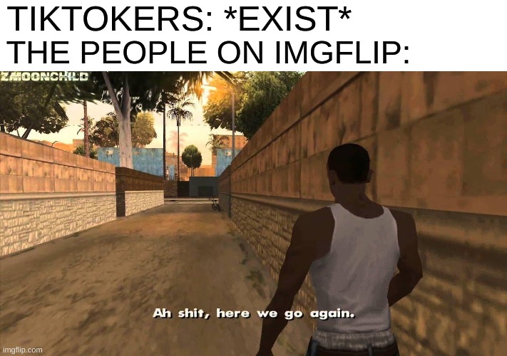 Here we go again | TIKTOKERS: *EXIST*; THE PEOPLE ON IMGFLIP: | image tagged in here we go again | made w/ Imgflip meme maker