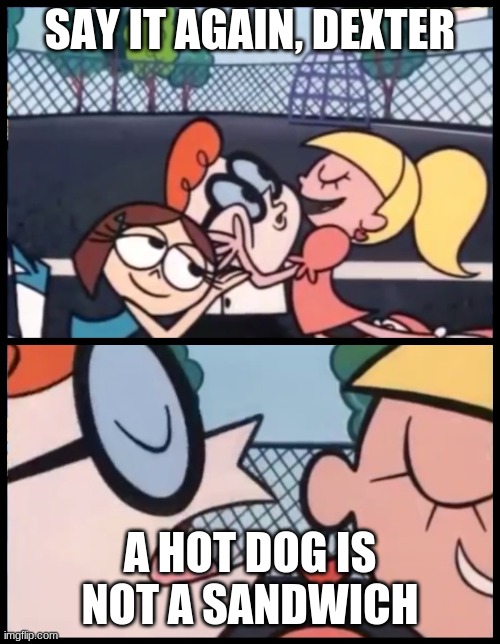 it isnt | SAY IT AGAIN, DEXTER; A HOT DOG IS NOT A SANDWICH | image tagged in memes,say it again dexter | made w/ Imgflip meme maker