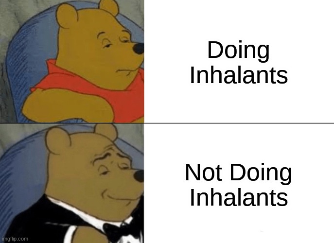 Tuxedo Winnie The Pooh Meme | Doing Inhalants; Not Doing Inhalants | image tagged in memes,tuxedo winnie the pooh | made w/ Imgflip meme maker