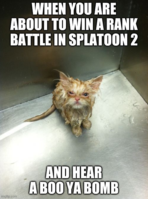 Kill You Cat | WHEN YOU ARE ABOUT TO WIN A RANK BATTLE IN SPLATOON 2; AND HEAR A BOO YA BOMB | image tagged in memes,kill you cat | made w/ Imgflip meme maker