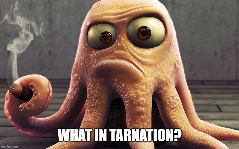 octopus smokes a cigar | WHAT IN TARNATION? | image tagged in octopus smokes a cigar | made w/ Imgflip meme maker